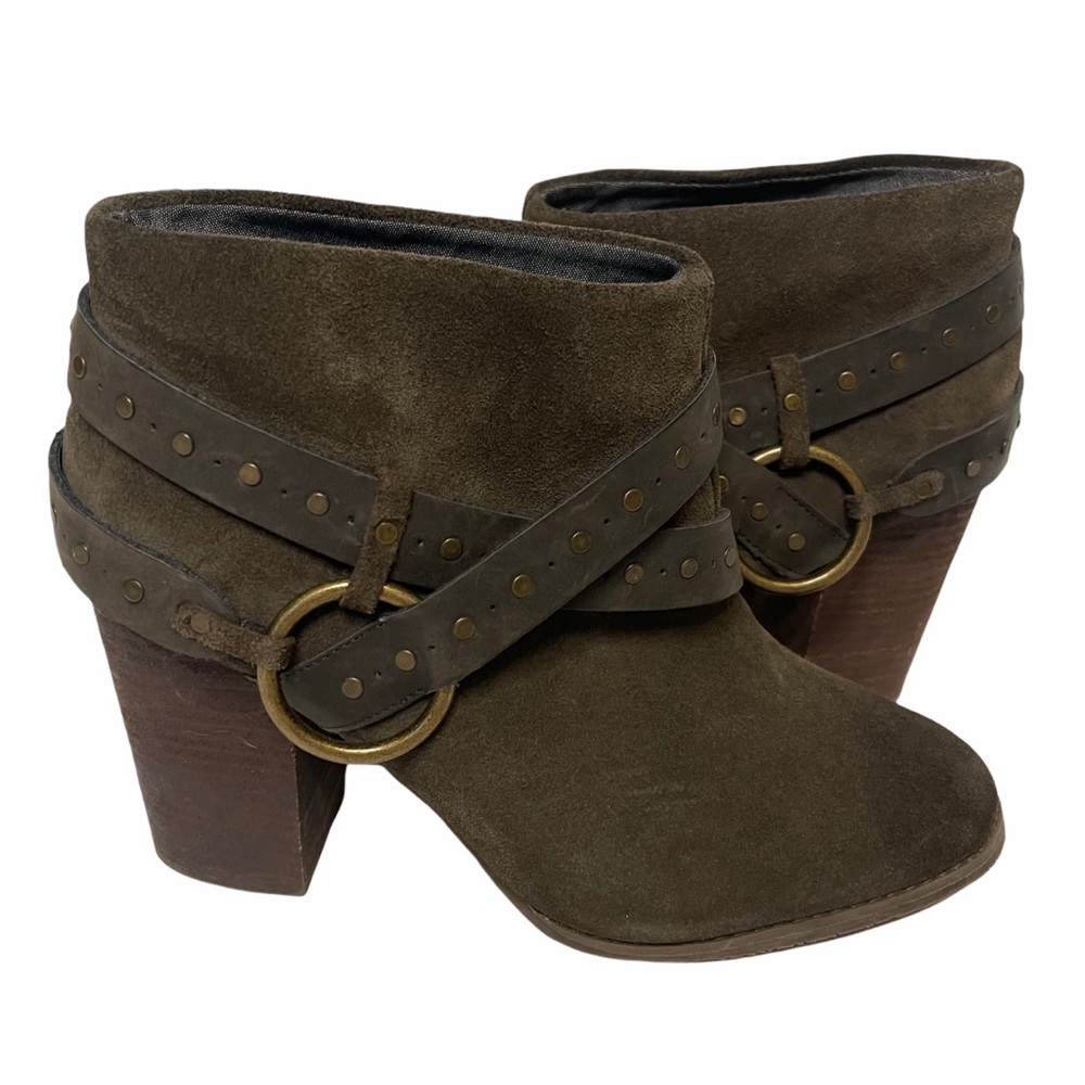 Calvin Klein CK Jeans Daisy Green Suede Strappy Biker Heeled Ankle Boot Booties